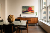 Paul Sinus Wandbild 120x80cm Wuestenlandschaft roter Sonnenuntergang modern Landschaft Kunst Kunstdruck grosses Kunstbild atmosphaerische Wanddekoration fuer Wohnzimmer Büro