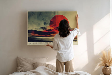 Paul Sinus Wandbild 120x80cm Wuestenlandschaft roter Sonnenuntergang modern Landschaft Kunst Kunstdruck grosses Kunstbild atmosphaerische Wanddekoration fuer Wohnzimmer Büro