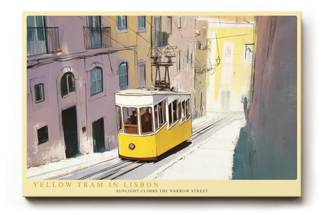 Paul Sinus Wandbild 120x80cm Yellow Tram in Lisbon Stadt Szene Straßenbahn Lissabon Reise Kunst Poster für Wohnzimmer Büro Flur