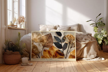 Paul Sinus Wandbild 120x80cm Zarte Trockenblumen Collage in warmen Naturtoenen Botanische Kunst Beige Braun Vintage Stil Wanddekoration Wohnzimmer Schlafzimmer
