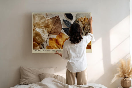 Paul Sinus Wandbild 120x80cm Zarte Trockenblumen Collage in warmen Naturtoenen Botanische Kunst Beige Braun Vintage Stil Wanddekoration Wohnzimmer Schlafzimmer