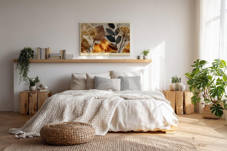 Paul Sinus Wandbild 120x80cm Zarte Trockenblumen Collage in warmen Naturtoenen Botanische Kunst Beige Braun Vintage Stil Wanddekoration Wohnzimmer Schlafzimmer