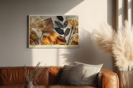 Paul Sinus Wandbild 120x80cm Zarte Trockenblumen Collage in warmen Naturtoenen Botanische Kunst Beige Braun Vintage Stil Wanddekoration Wohnzimmer Schlafzimmer