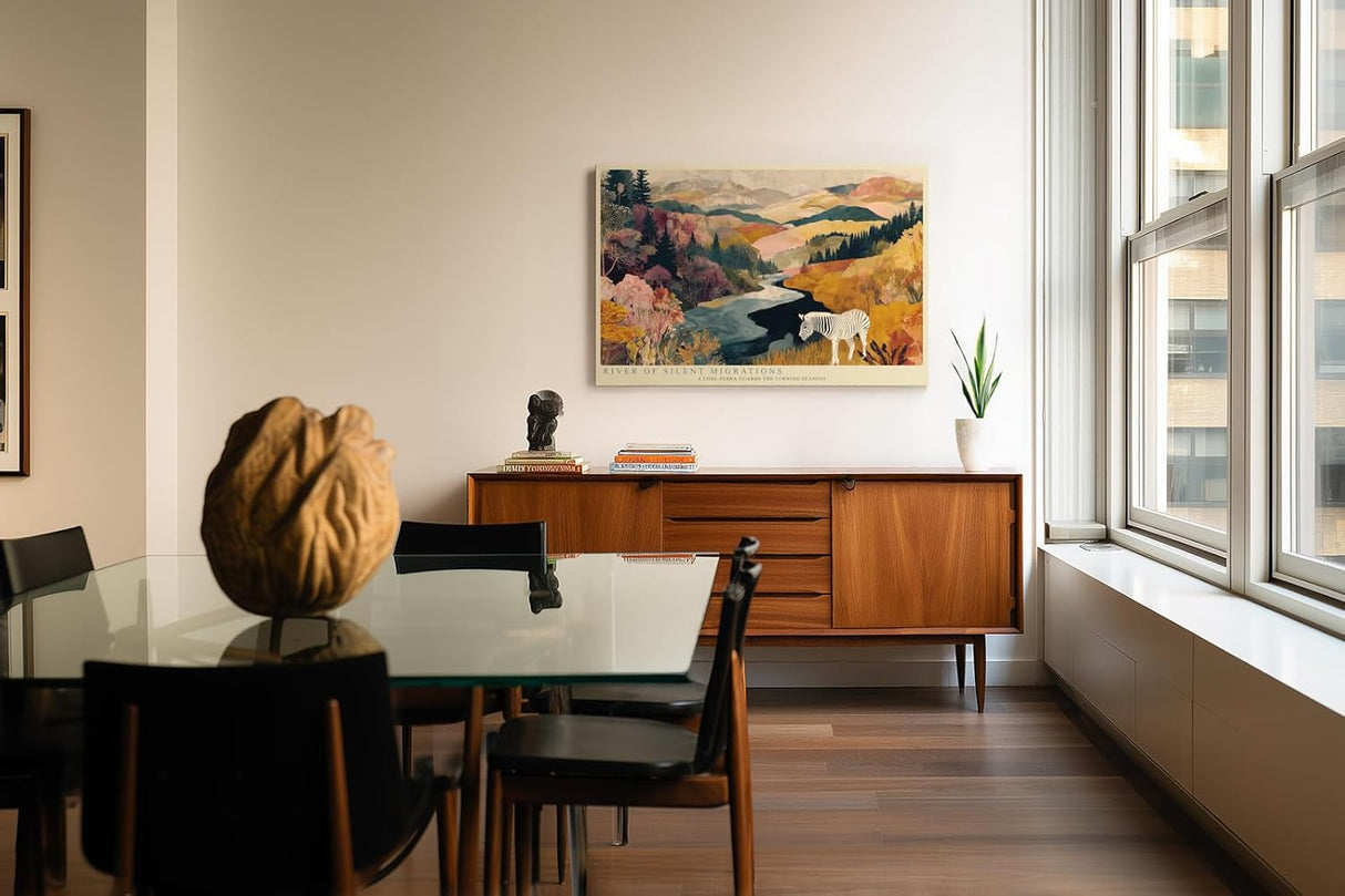 Paul Sinus Wandbild 120x80cm Zebra Landschaft Fluss Natur Illustration moderne Tierkunst Wanddekoration Wohnzimmer Schlafzimmer