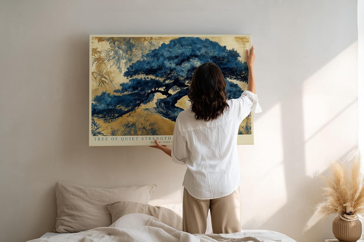 Paul Sinus Wandbild 120x80cm Zen Baum Blaue Naturkunst LeinWandbild 120x80cm Japanische Landschaft Wanddekoration