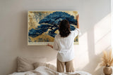 Paul Sinus Wandbild 120x80cm Zen Baum Blaue Naturkunst LeinWandbild 120x80cm Japanische Landschaft Wanddekoration