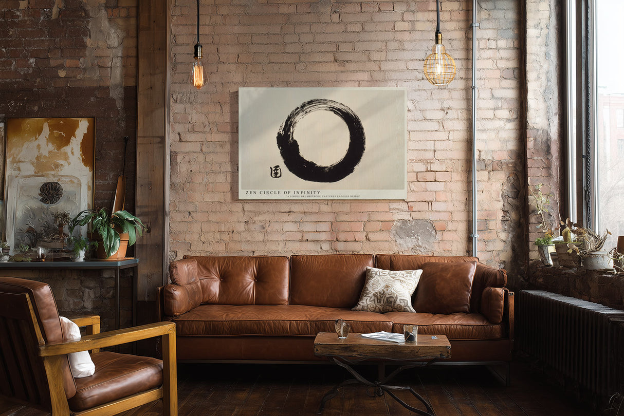 Paul Sinus Wandbild Zen Circle of Infinity minimalistisches Motiv mit schwarzem Pinselkreis auf hellem Hintergrund
