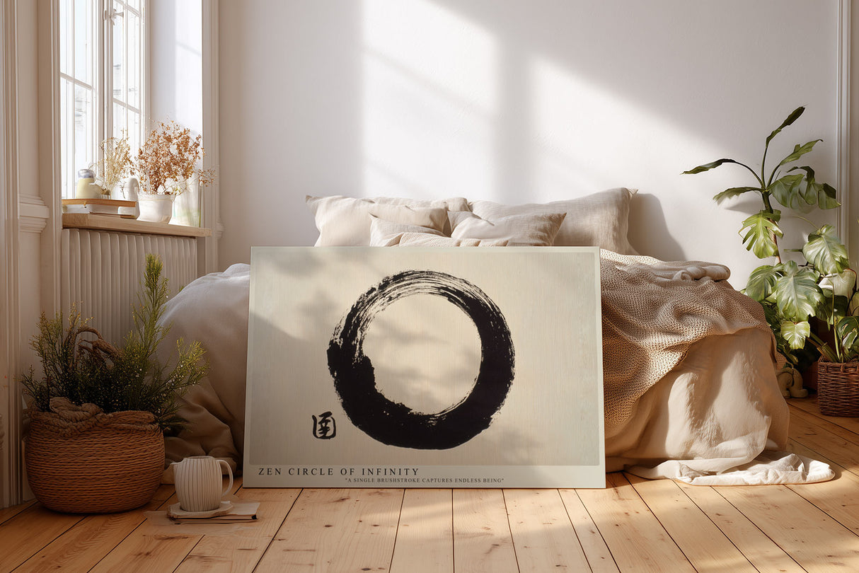 Paul Sinus Wandbild Zen Circle of Infinity minimalistisches Motiv mit schwarzem Pinselkreis auf hellem Hintergrund