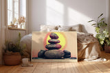 Paul Sinus Wandbild 120x80cm Zen Steine Balance Meditation Kunstmotiv mit Sonnenkreis ruhige Spa Wanddekoration fuer Wohnzimmer Yoga Raum