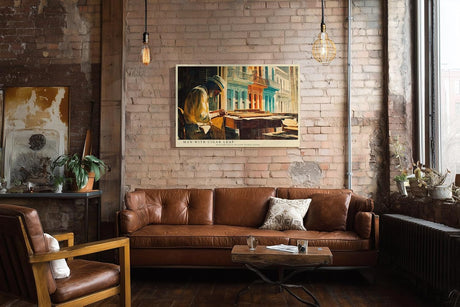 Paul Sinus Wandbild 120x80cm Zigarrenroller Szene Vintage Stadt Kunst in Warmen Farben für Wohnzimmer Büro und Atelier
