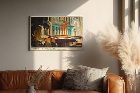 Paul Sinus Wandbild 120x80cm Zigarrenroller Szene Vintage Stadt Kunst in Warmen Farben für Wohnzimmer Büro und Atelier