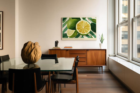 Paul Sinus Wandbild 120x80cm Zitrone Illustration frisches Obst modern grün gelb Küche Kunstbild sommerliche Frucht Illustration stilvolle Wanddekoration für Küche Esszimmer Café