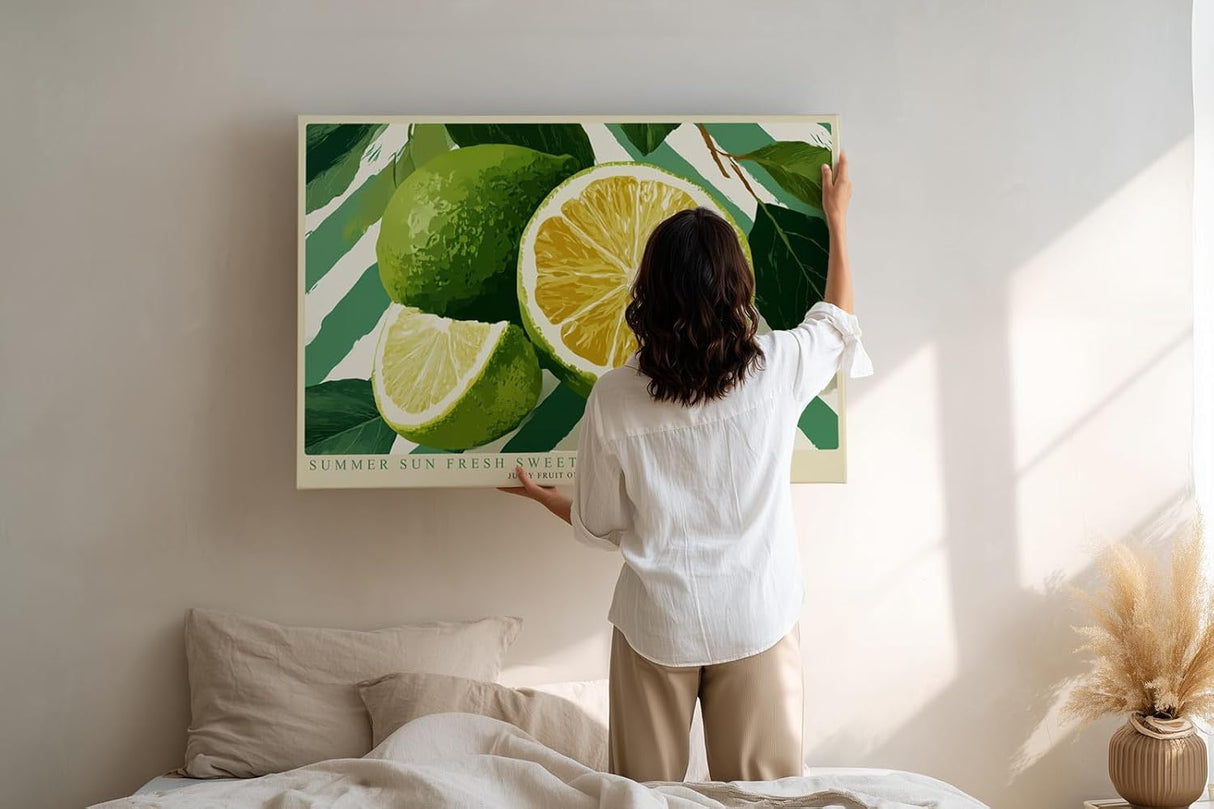Paul Sinus Wandbild 120x80cm Zitrone Illustration frisches Obst modern grün gelb Küche Kunstbild sommerliche Frucht Illustration stilvolle Wanddekoration für Küche Esszimmer Café