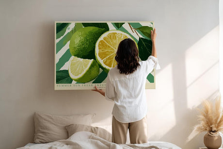 Paul Sinus Wandbild 120x80cm Zitrone Illustration frisches Obst modern grün gelb Küche Kunstbild sommerliche Frucht Illustration stilvolle Wanddekoration für Küche Esszimmer Café