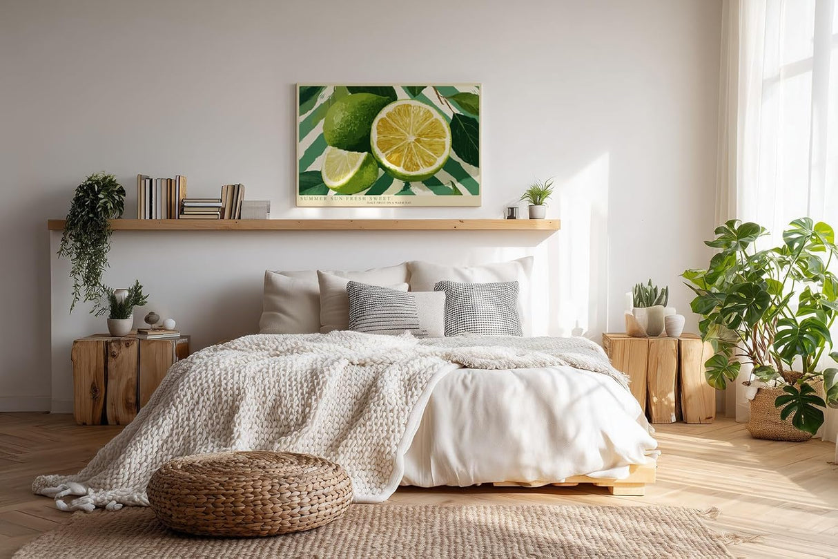 Paul Sinus Wandbild 120x80cm Zitrone Illustration frisches Obst modern grün gelb Küche Kunstbild sommerliche Frucht Illustration stilvolle Wanddekoration für Küche Esszimmer Café