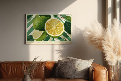 Paul Sinus Wandbild 120x80cm Zitrone Illustration frisches Obst modern grün gelb Küche Kunstbild sommerliche Frucht Illustration stilvolle Wanddekoration für Küche Esszimmer Café