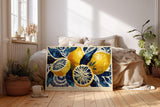 Paul Sinus Wandbild 120x80cm Zitronen Illustration blau gelb mediterrane Kunst modernes Fruchtmotiv Kunstdruck grosses Wandbild 120x80cm frische Wanddekoration fuer Kueche Esszimmer Wohnzimmer
