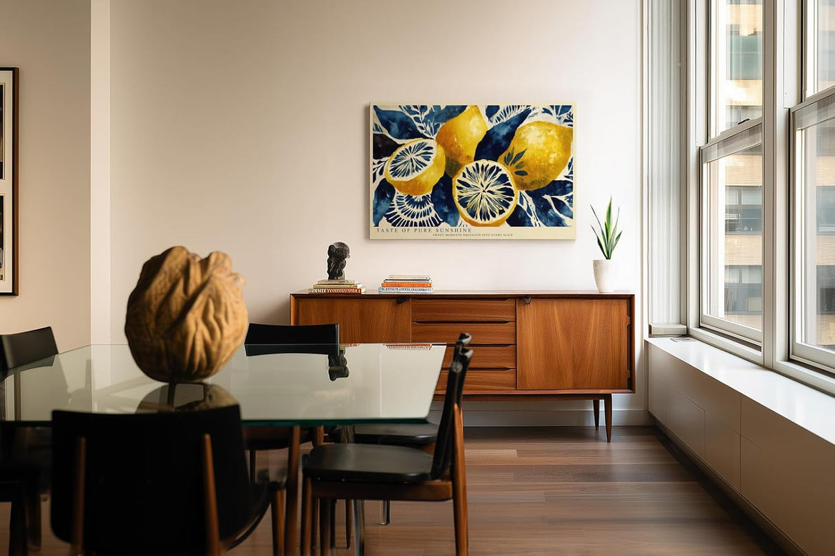 Paul Sinus Wandbild 120x80cm Zitronen Illustration blau gelb mediterrane Kunst modernes Fruchtmotiv Kunstdruck grosses Wandbild 120x80cm frische Wanddekoration fuer Kueche Esszimmer Wohnzimmer