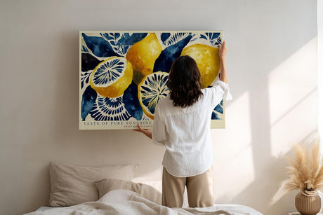 Paul Sinus Wandbild 120x80cm Zitronen Illustration blau gelb mediterrane Kunst modernes Fruchtmotiv Kunstdruck grosses Wandbild 120x80cm frische Wanddekoration fuer Kueche Esszimmer Wohnzimmer