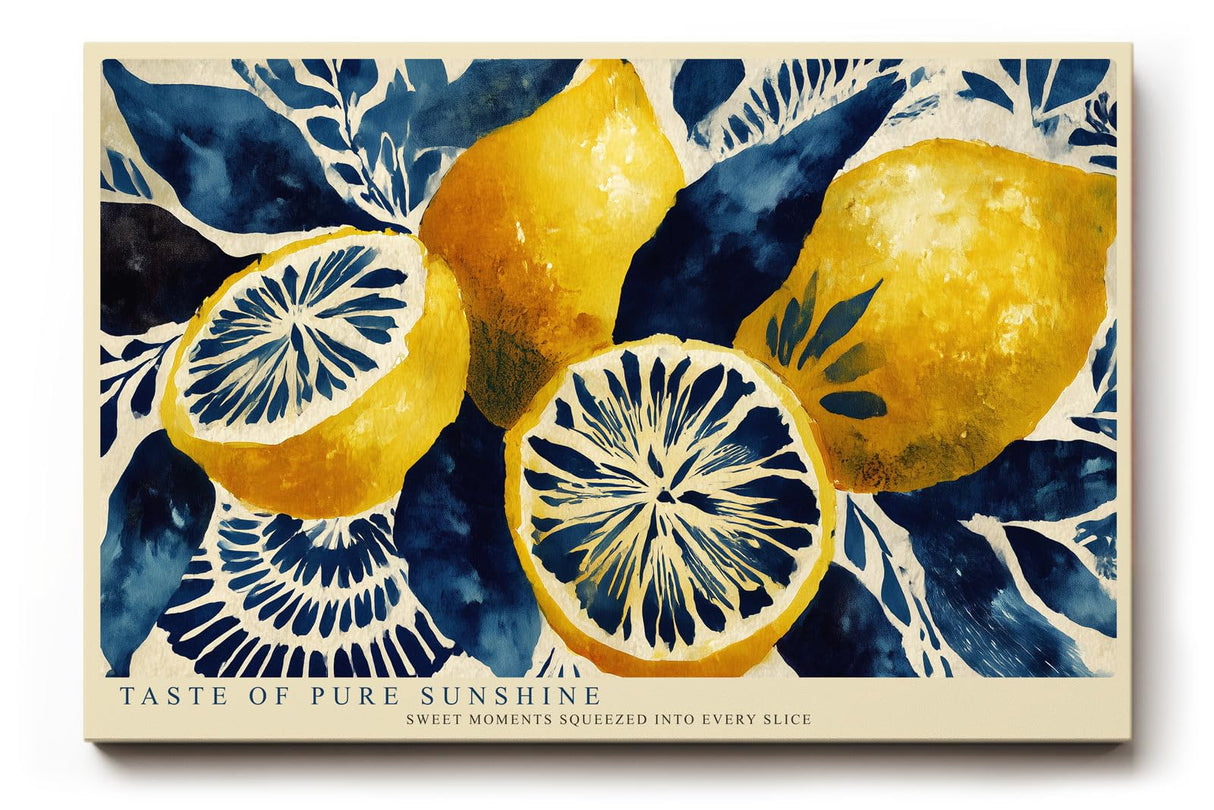 Paul Sinus Wandbild 120x80cm Zitronen Illustration blau gelb mediterrane Kunst modernes Fruchtmotiv Kunstdruck grosses Wandbild 120x80cm frische Wanddekoration fuer Kueche Esszimmer Wohnzimmer