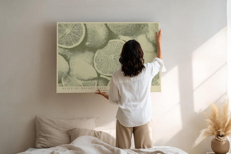 Paul Sinus Wandbild 120x80cm Zitronen Illustration modern gruen natur kunst grafisches Obst Motiv stilvolle Wanddekoration fuer Kueche Esszimmer Wohnzimmer Büro