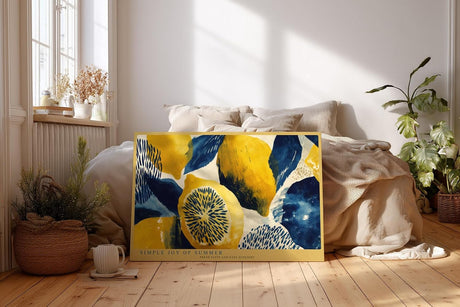 Paul Sinus Wandbild 120x80cm Zitronen Kunst modern gelb blau mediterrane Illustration Fruchtmotiv Kunstdruck grosses Wandbild 120x80cm stilvolle Wanddekoration fuer Kueche Esszimmer Wohnzimmer