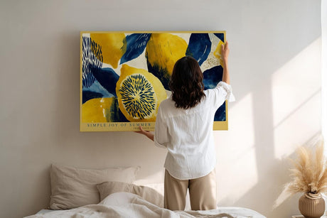 Paul Sinus Wandbild 120x80cm Zitronen Kunst modern gelb blau mediterrane Illustration Fruchtmotiv Kunstdruck grosses Wandbild 120x80cm stilvolle Wanddekoration fuer Kueche Esszimmer Wohnzimmer