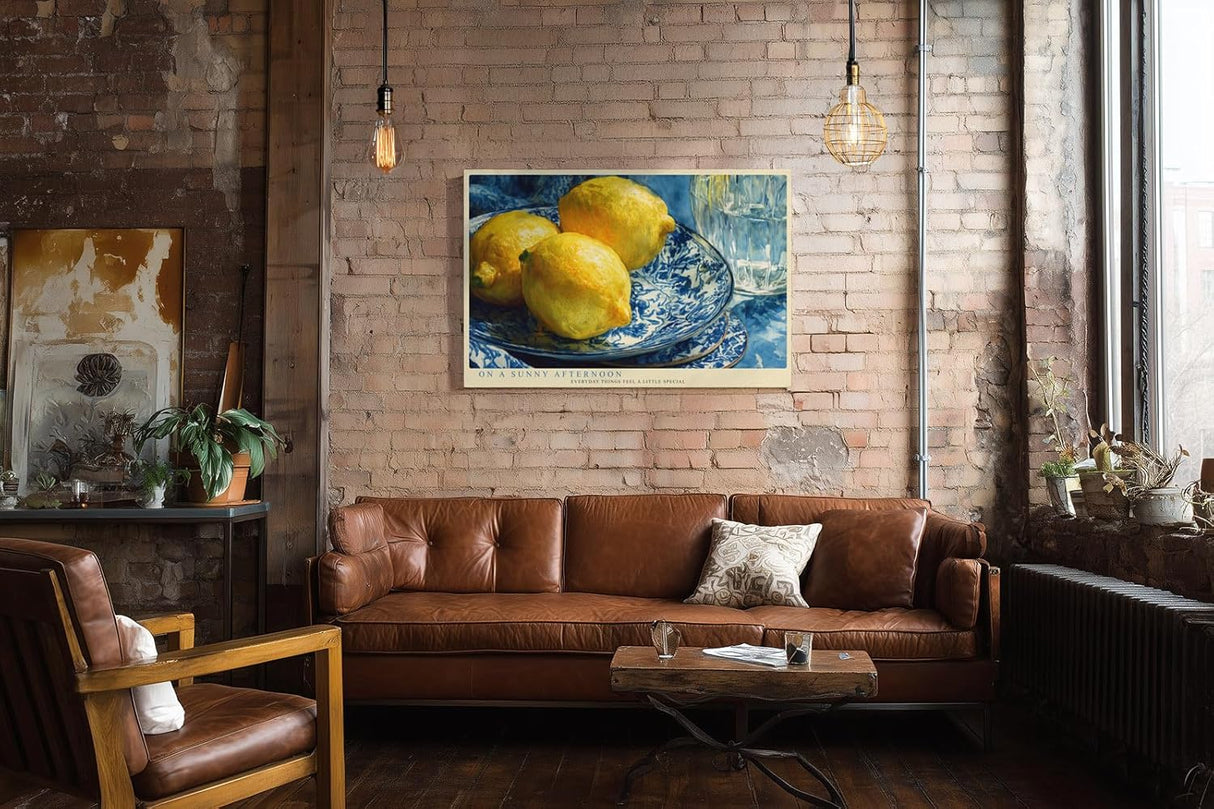 Paul Sinus Wandbild 120x80cm Zitronen Stillleben Fruchtmalerei blau gelb mediterrane Kuechenkunst Wanddekoration fuer Esszimmer Kueche Wohnzimmer
