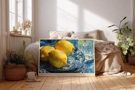 Paul Sinus Wandbild 120x80cm Zitronen Stillleben Fruchtmalerei blau gelb mediterrane Kuechenkunst Wanddekoration fuer Esszimmer Kueche Wohnzimmer