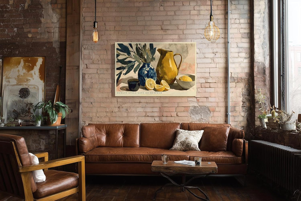 Paul Sinus Wandbild 120x80cm Zitronen Stillleben moderne Kunst Illustration mit Vase und Krug Wanddekoration