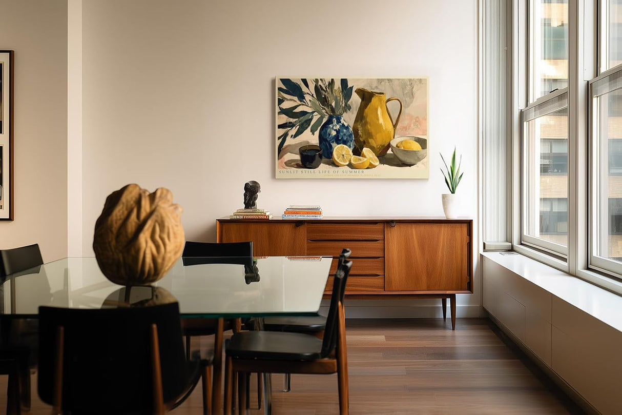Paul Sinus Wandbild 120x80cm Zitronen Stillleben moderne Kunst Illustration mit Vase und Krug Wanddekoration