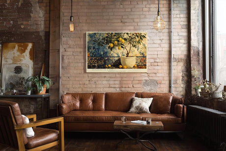 Paul Sinus Wandbild 120x80cm Zitronenbaum mediterrane Stillleben Malerei moderne Obst Kunst Kunstdruck grosses Wandbild 120x80cm sonnige Wanddekoration fuer Kueche Esszimmer Wohnzimmer