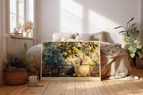 Paul Sinus Wandbild 120x80cm Zitronenbaum mediterrane Stillleben Malerei moderne Obst Kunst Kunstdruck grosses Wandbild 120x80cm sonnige Wanddekoration fuer Kueche Esszimmer Wohnzimmer