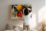 Paul Sinus Wandbild 120x80cm Zitrus Stillleben moderne Frucht Kunst orange gelb Kunstdruck grosses Wandbild 120x80cm frische Wanddekoration fuer Kueche Esszimmer Wohnzimmer