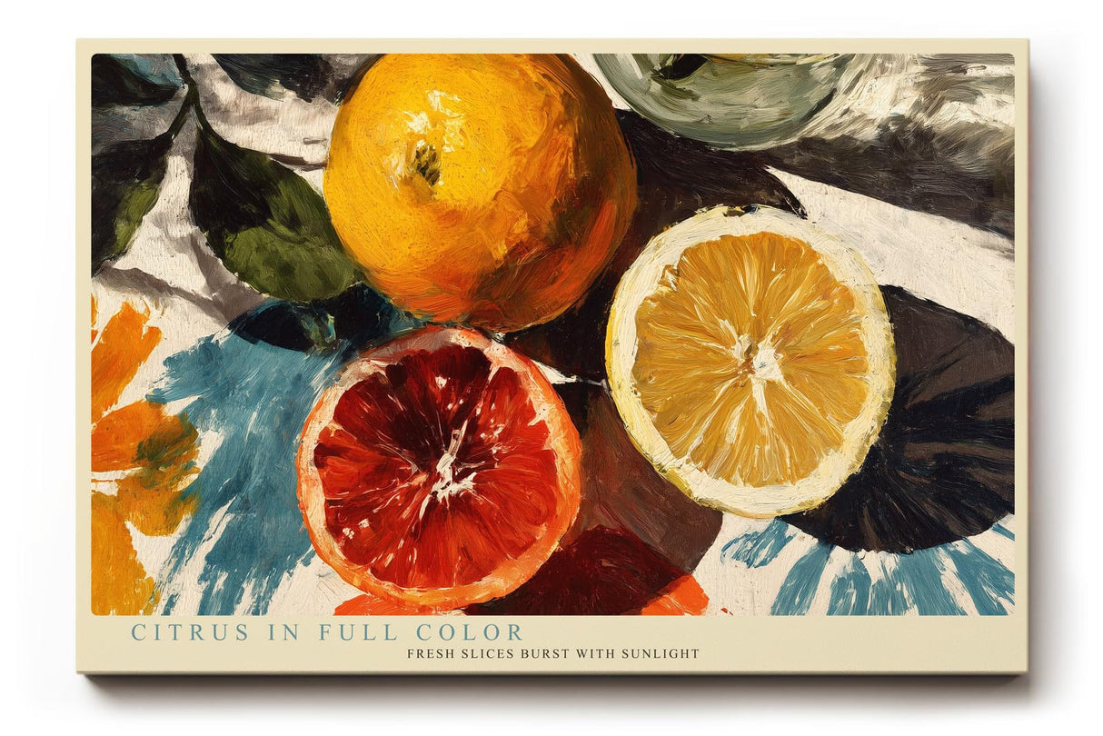 Paul Sinus Wandbild 120x80cm Zitrus Stillleben moderne Frucht Kunst orange gelb Kunstdruck grosses Wandbild 120x80cm frische Wanddekoration fuer Kueche Esszimmer Wohnzimmer