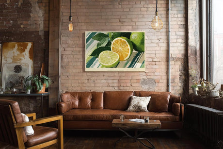 Paul Sinus Wandbild 120x80cm Zitrusfruechte Illustration Limette Zitrone moderne Kuechenkunst frisches Fruchtmotiv stilvolle Wanddekoration fuer Kueche Esszimmer Wohnzimmer