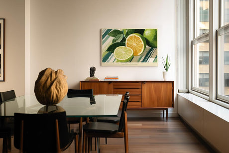 Paul Sinus Wandbild 120x80cm Zitrusfruechte Illustration Limette Zitrone moderne Kuechenkunst frisches Fruchtmotiv stilvolle Wanddekoration fuer Kueche Esszimmer Wohnzimmer