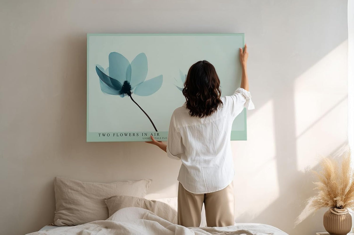 Paul Sinus Wandbild 120x80cm zwei Blumen minimalistische Naturkunst moderne florale Illustration sanfte Pastellfarben Kunstdruck stilvolle Wanddekoration fuer Wohnzimmer Schlafzimmer
