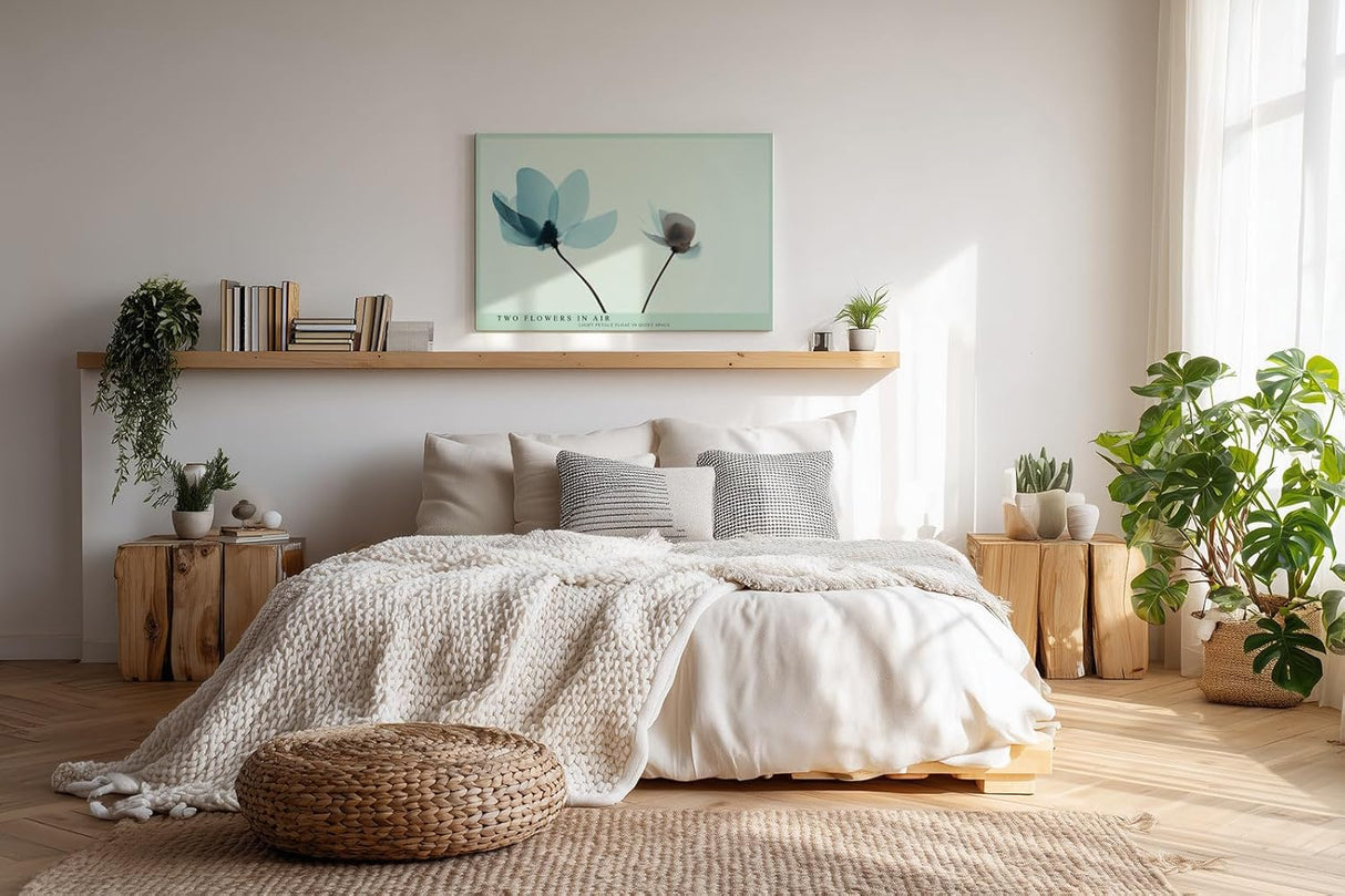 Paul Sinus Wandbild 120x80cm zwei Blumen minimalistische Naturkunst moderne florale Illustration sanfte Pastellfarben Kunstdruck stilvolle Wanddekoration fuer Wohnzimmer Schlafzimmer