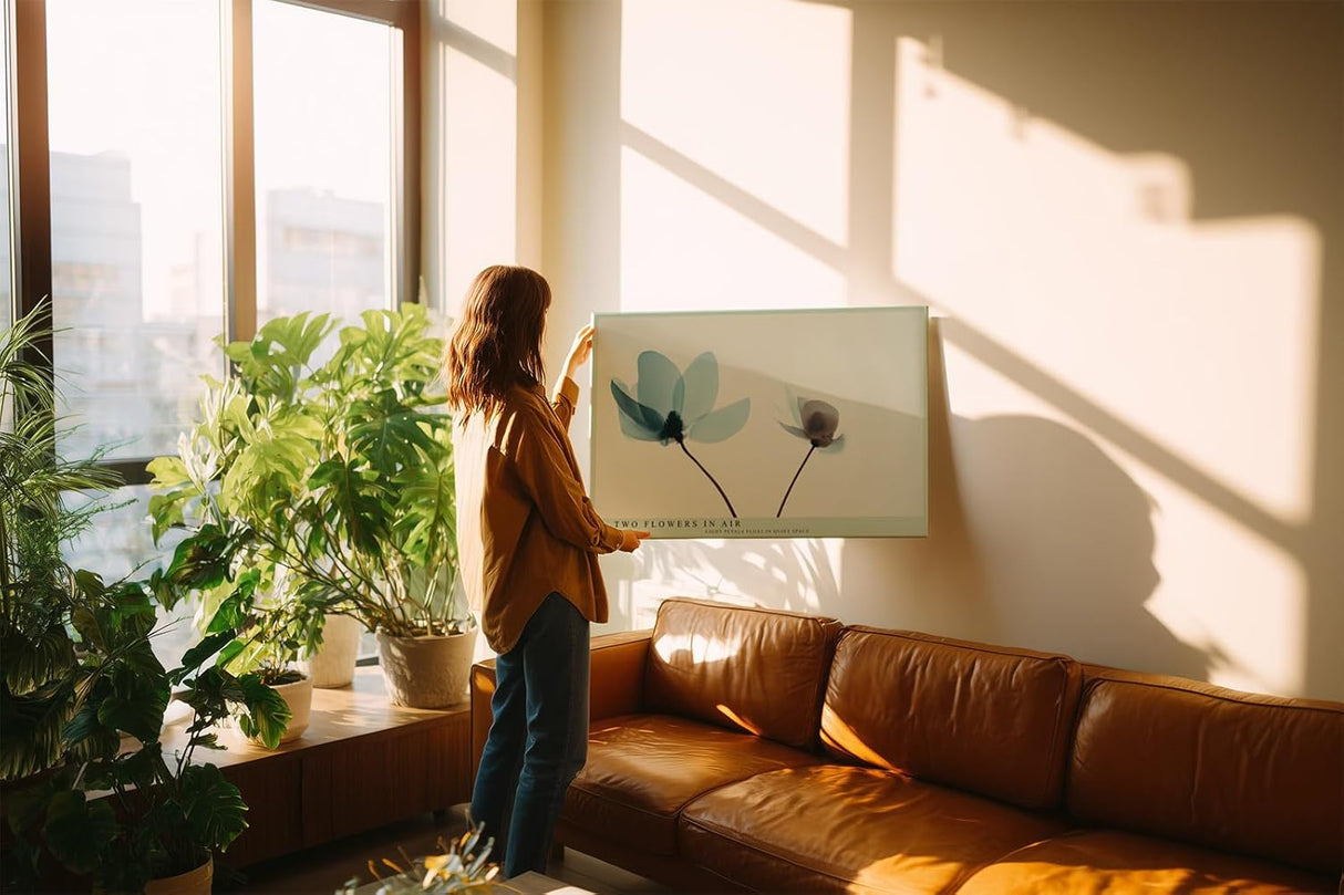 Paul Sinus Wandbild 120x80cm zwei Blumen minimalistische Naturkunst moderne florale Illustration sanfte Pastellfarben Kunstdruck stilvolle Wanddekoration fuer Wohnzimmer Schlafzimmer