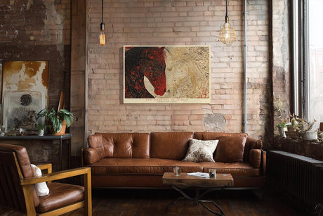 Paul Sinus Wandbild 120x80cm zwei Pferde abstrakte Tierkunst rot beige moderne Pferdemalerei Kunstdruck grosses Wandbild 120x80cm elegante Wanddekoration fuer Wohnzimmer Büro