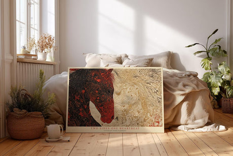 Paul Sinus Wandbild 120x80cm zwei Pferde abstrakte Tierkunst rot beige moderne Pferdemalerei Kunstdruck grosses Wandbild 120x80cm elegante Wanddekoration fuer Wohnzimmer Büro