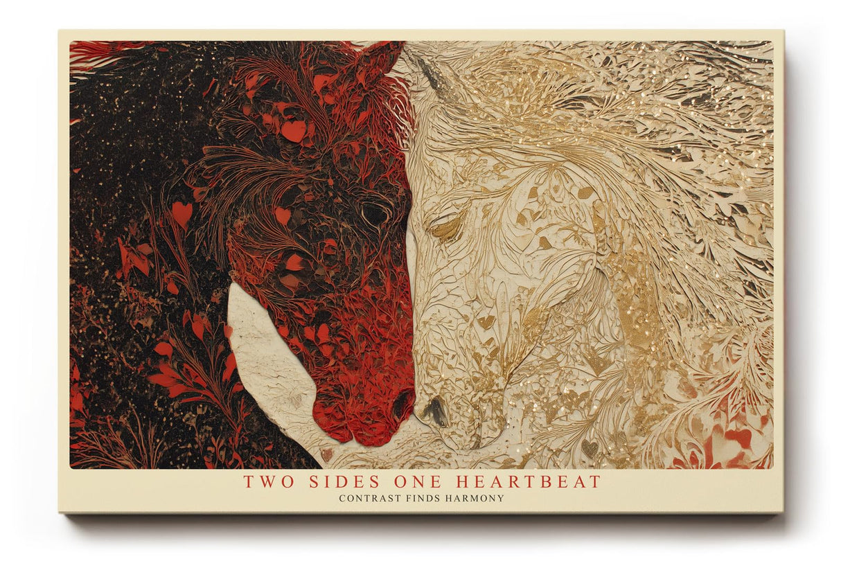 Paul Sinus Wandbild 120x80cm zwei Pferde abstrakte Tierkunst rot beige moderne Pferdemalerei Kunstdruck grosses Wandbild 120x80cm elegante Wanddekoration fuer Wohnzimmer Büro