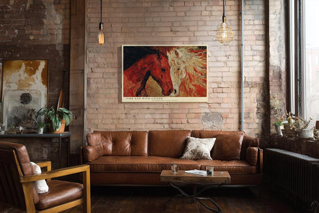 Paul Sinus Wandbild 120x80cm zwei Pferde abstrakte Tierkunst rot weiss moderne Pferdemalerei Kunstdruck grosses Wandbild 120x80cm kraftvolle Wanddekoration fuer Wohnzimmer Büro