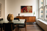 Paul Sinus Wandbild 120x80cm zwei Pferde abstrakte Tierkunst rot weiss moderne Pferdemalerei Kunstdruck grosses Wandbild 120x80cm kraftvolle Wanddekoration fuer Wohnzimmer Büro