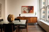 Paul Sinus Wandbild 120x80cm zwei Pferde abstrakte Tierkunst rot weiss modernes Pferdemotiv Kunstdruck grosses Wandbild 120x80cm kraftvolle Wanddekoration fuer Wohnzimmer Büro