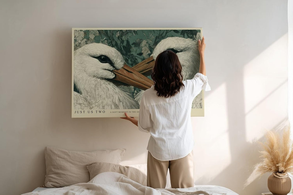 Paul Sinus Wandbild 120x80cm Zwei Voegel Natur Illustration Stilvolle Tierkunst Gruene Naturfarben Kunstdruck Poster Grosse Wanddekoration fuer Wohnzimmer Schlafzimmer Büro