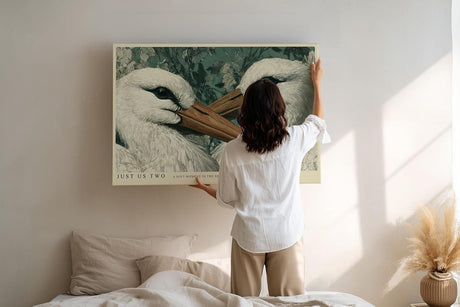Paul Sinus Wandbild 120x80cm Zwei Voegel Natur Illustration Stilvolle Tierkunst Gruene Naturfarben Kunstdruck Poster Grosse Wanddekoration fuer Wohnzimmer Schlafzimmer Büro