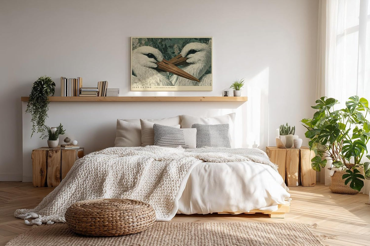 Paul Sinus Wandbild 120x80cm Zwei Voegel Natur Illustration Stilvolle Tierkunst Gruene Naturfarben Kunstdruck Poster Grosse Wanddekoration fuer Wohnzimmer Schlafzimmer Büro