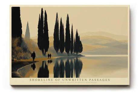 Paul Sinus Wandbild 120x80cm Zypressen am ruhigen Seeufer mediterrane Landschaftskunst
